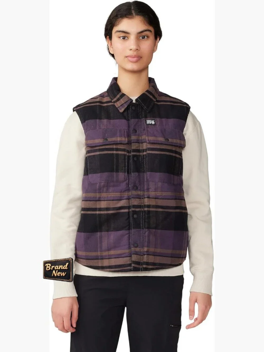 Insulated Flannel Vest with Snap Front, Cotton - Sleeveless